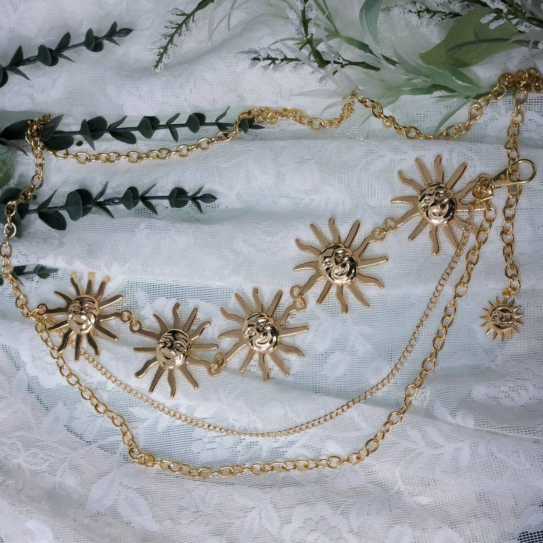 Karma Nepal Crafts - Whimsical Wicca Boho Double Layer Sun Waist Chain Belt