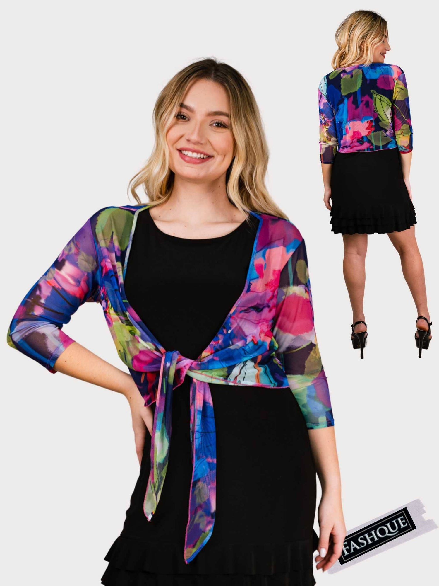 Fashque Designs - 3/4 SLEEVES TIE FRONT BOLERO - T2652