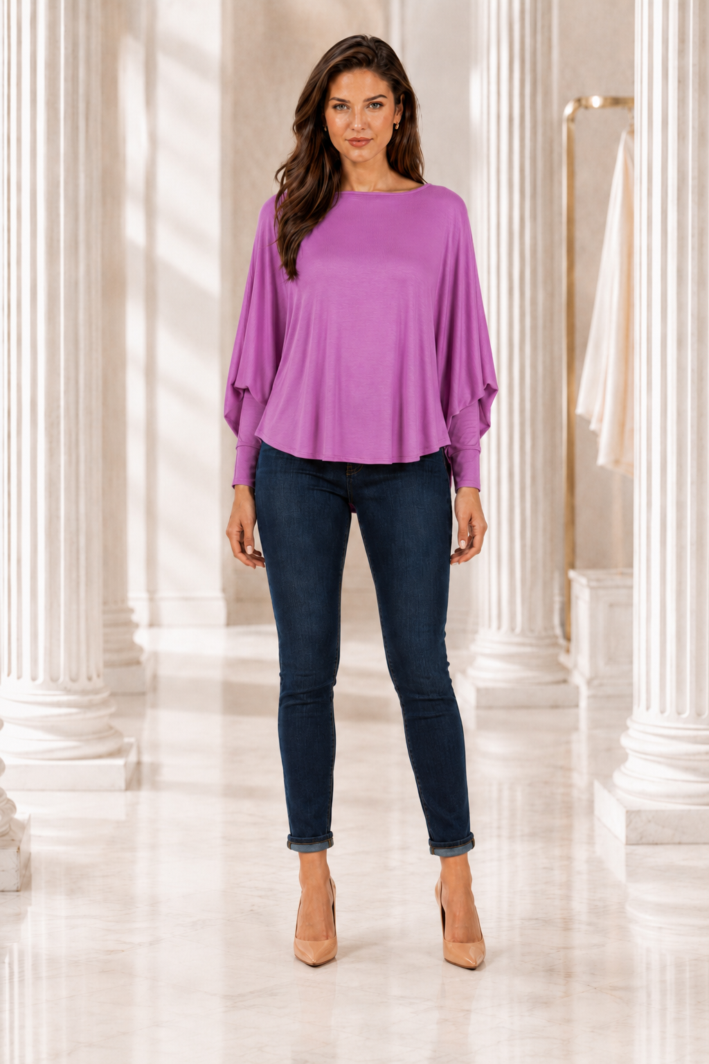Designer House - Cotton Jersey Topper, Open Batwing Sleeve w/Wrist cuffs