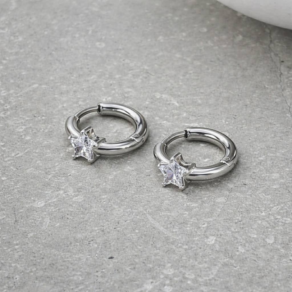 Flax Barn - Tarnish Resistant Zirconia Star Huggies