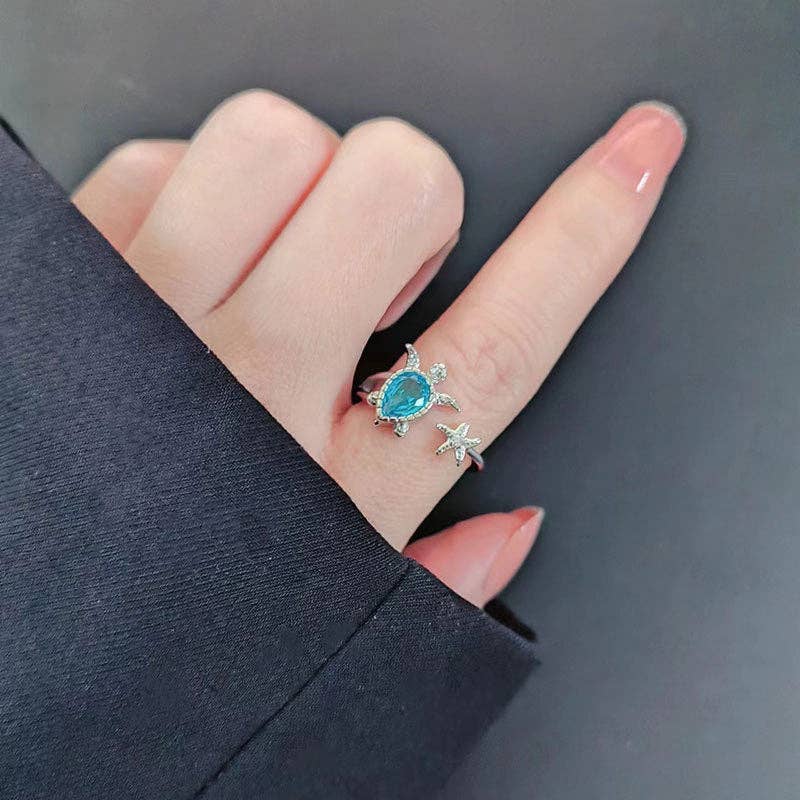 Perimade &amp; Co. LLC - Cute Blue Sea Turtle Starfish Stacking Ring in Solid Copper