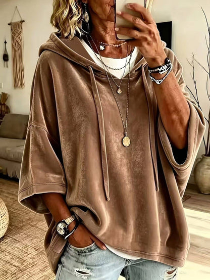 Lovesoft - Women’s Oversized V Neck Hooded Sweatshirt 3/4 Sleeve Pullover