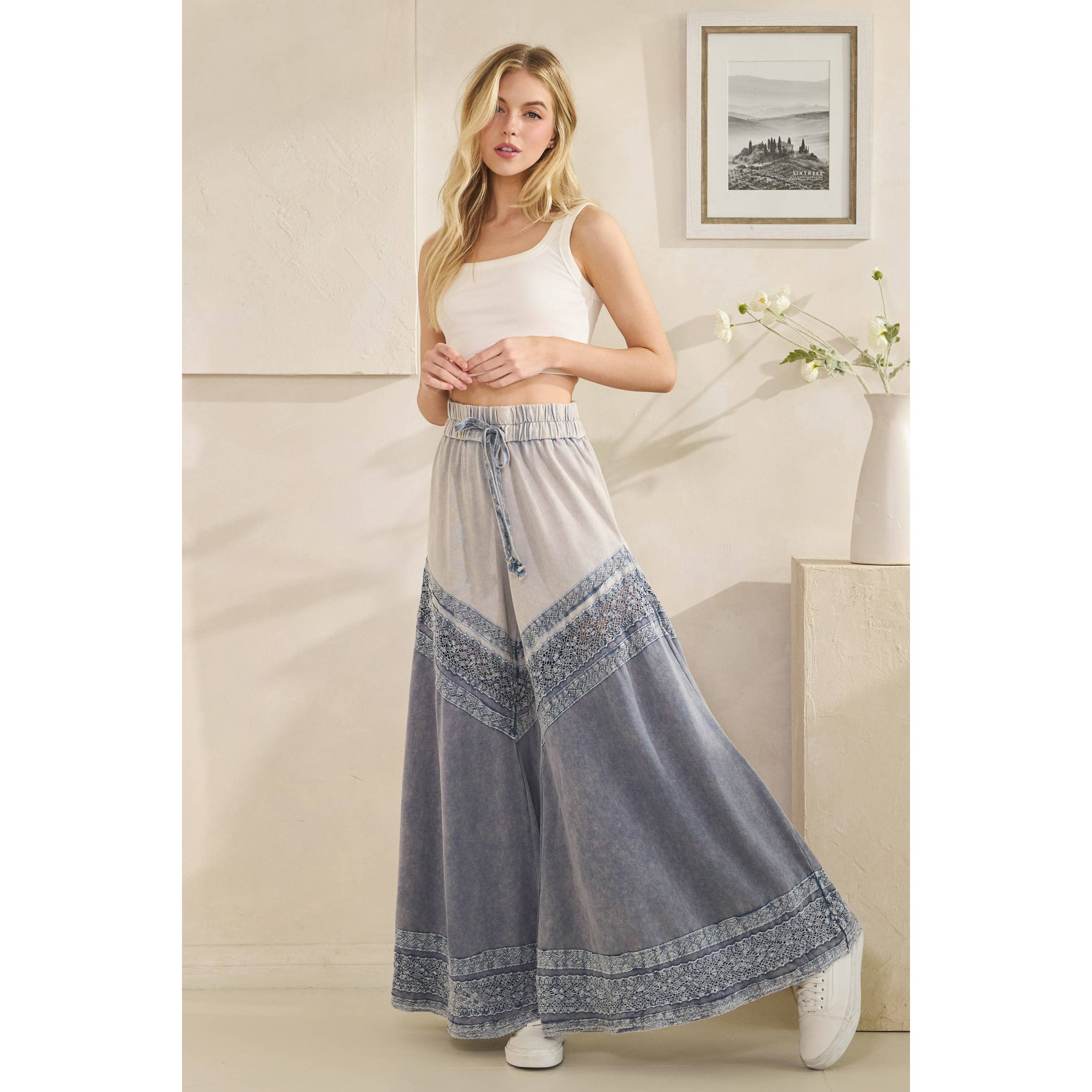 Oli&amp;Hali - WASHED FABRIC MIX WIDE LEG PANTS