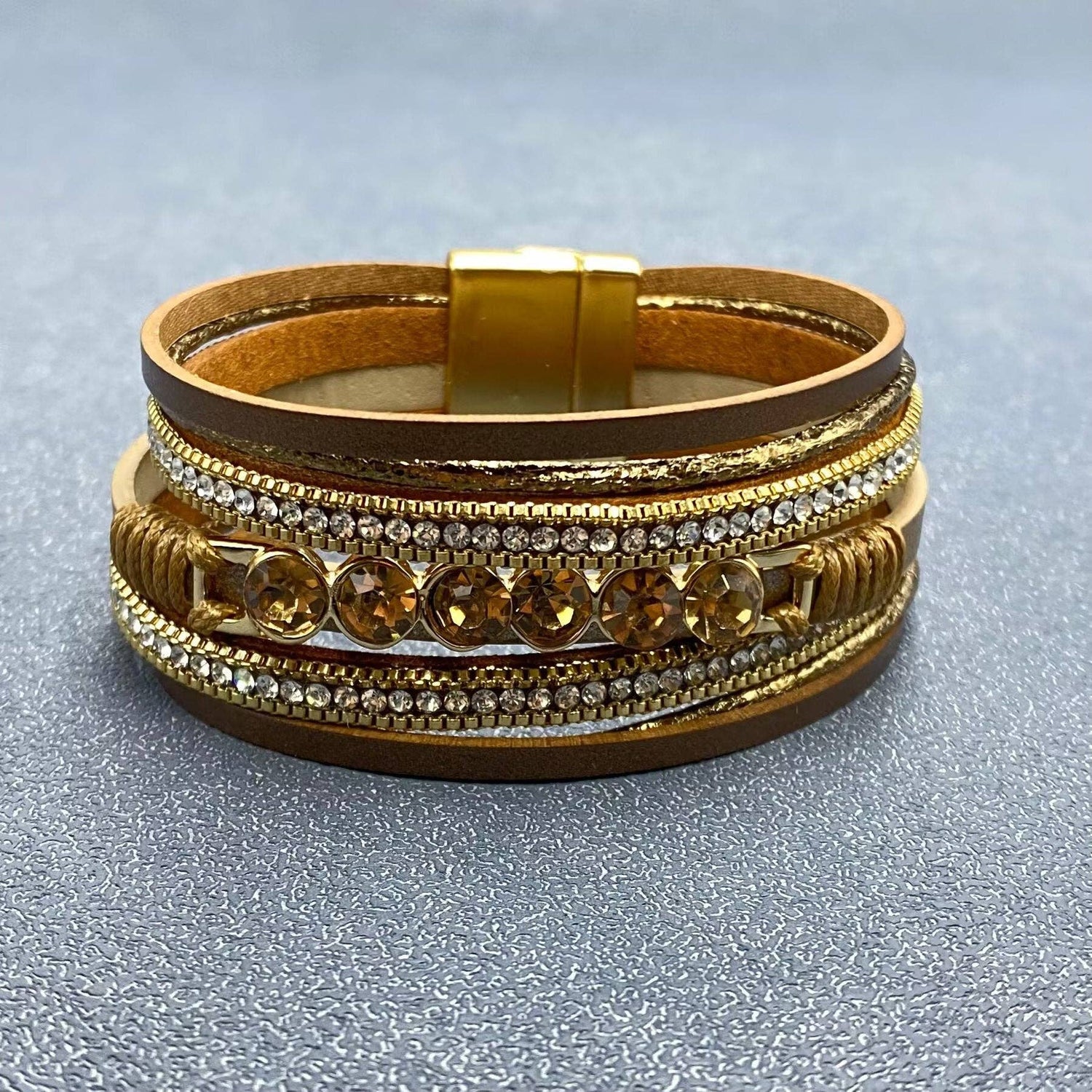 Mio Queena - Sparkling Rhinestones Multi-layer Leather Bracelet