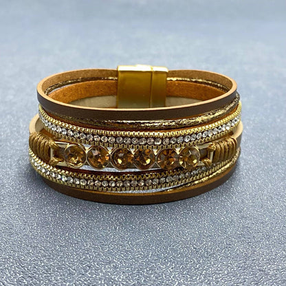 Mio Queena - Sparkling Rhinestones Multi-layer Leather Bracelet