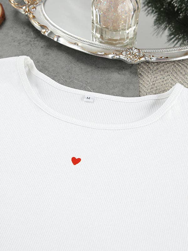 UZ Wholesale Store - High Waisted Long Sleeves Elasticity Heart Print See-Through Split-Joint Round-Neck Two Pieces Set