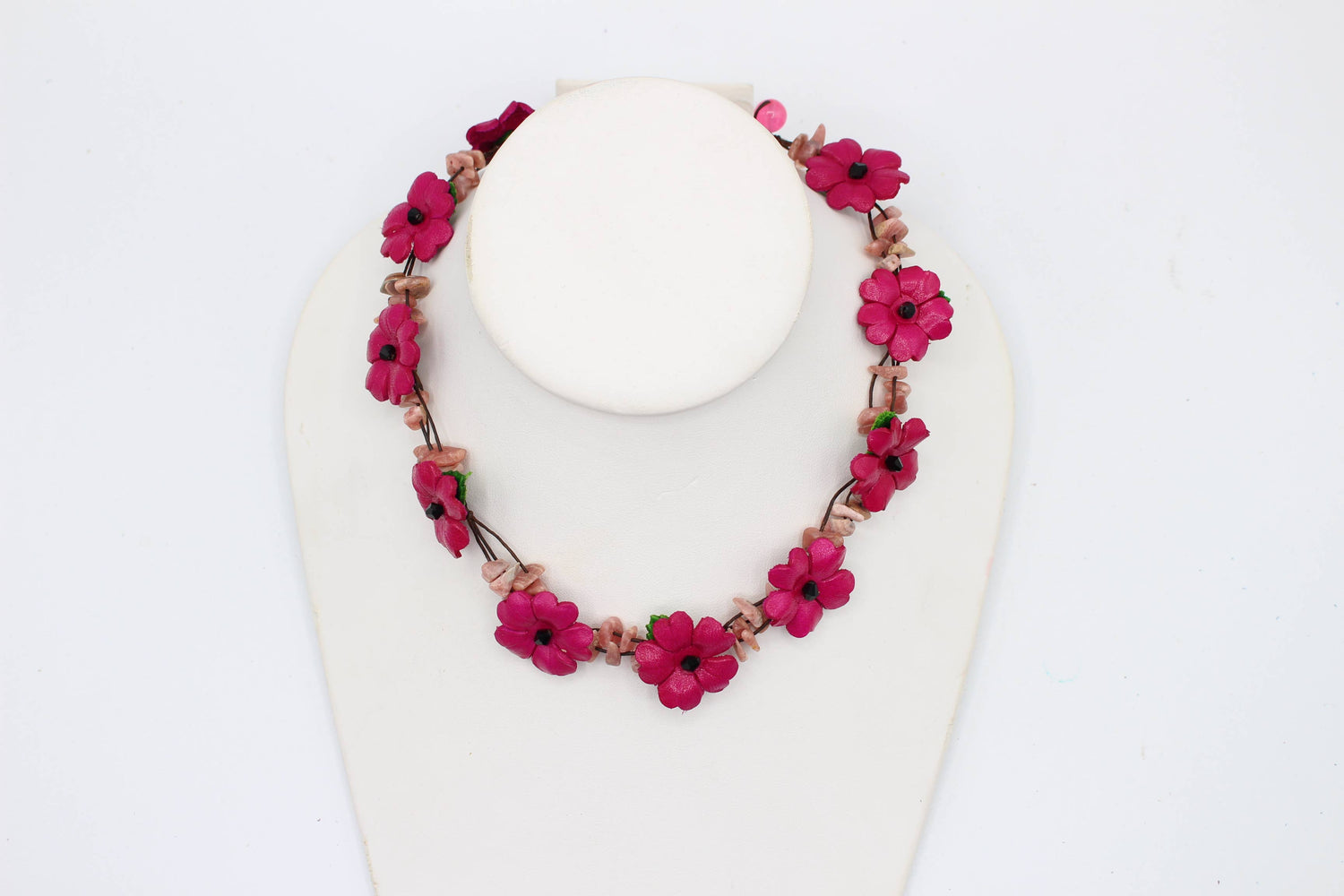  - Leather flower necklace with crystal stone choker