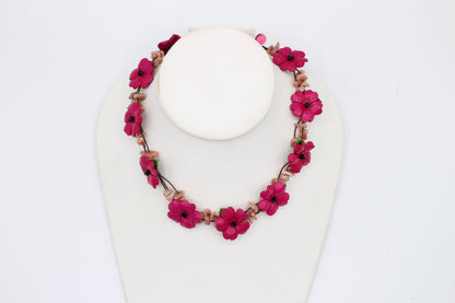  - Leather flower necklace with crystal stone choker