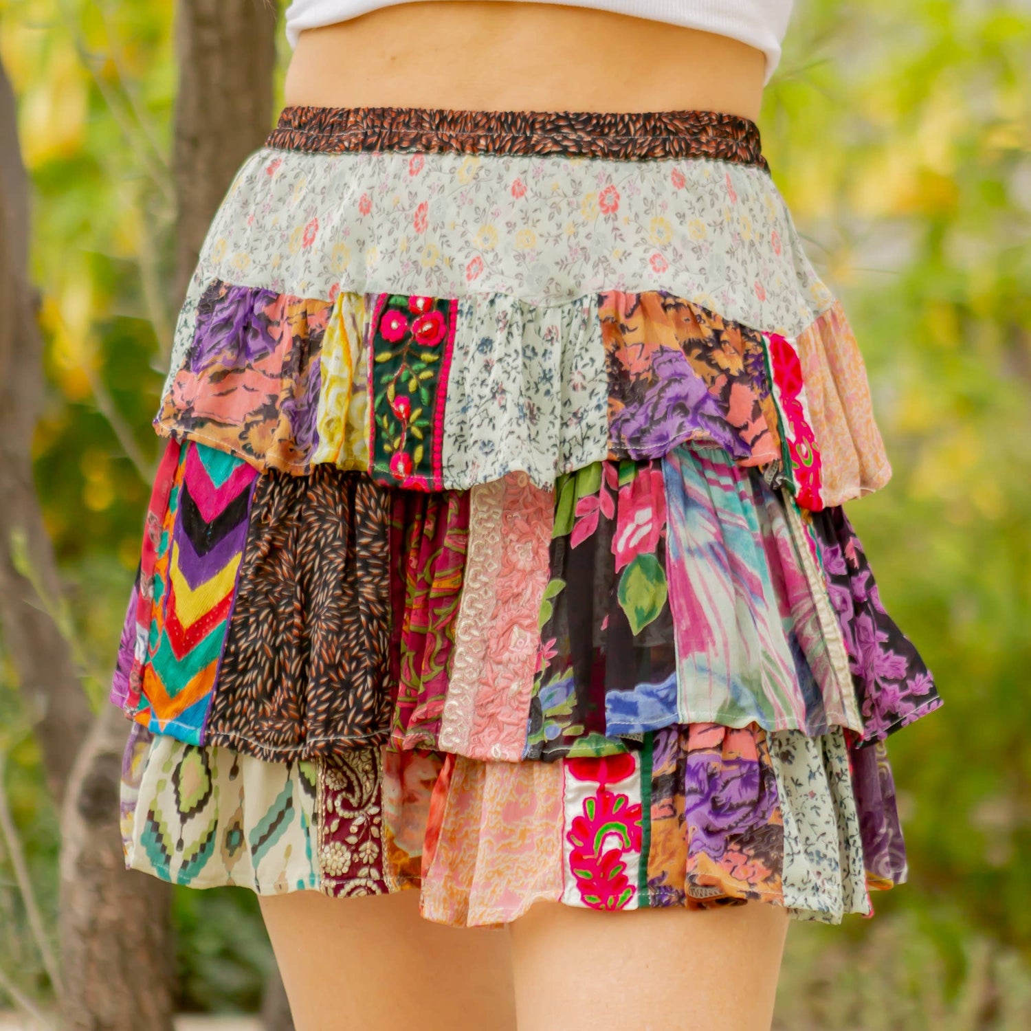 Young Threads - Mini Skirts With Tiered Ruffles In Patchwork &amp; Fully Lined