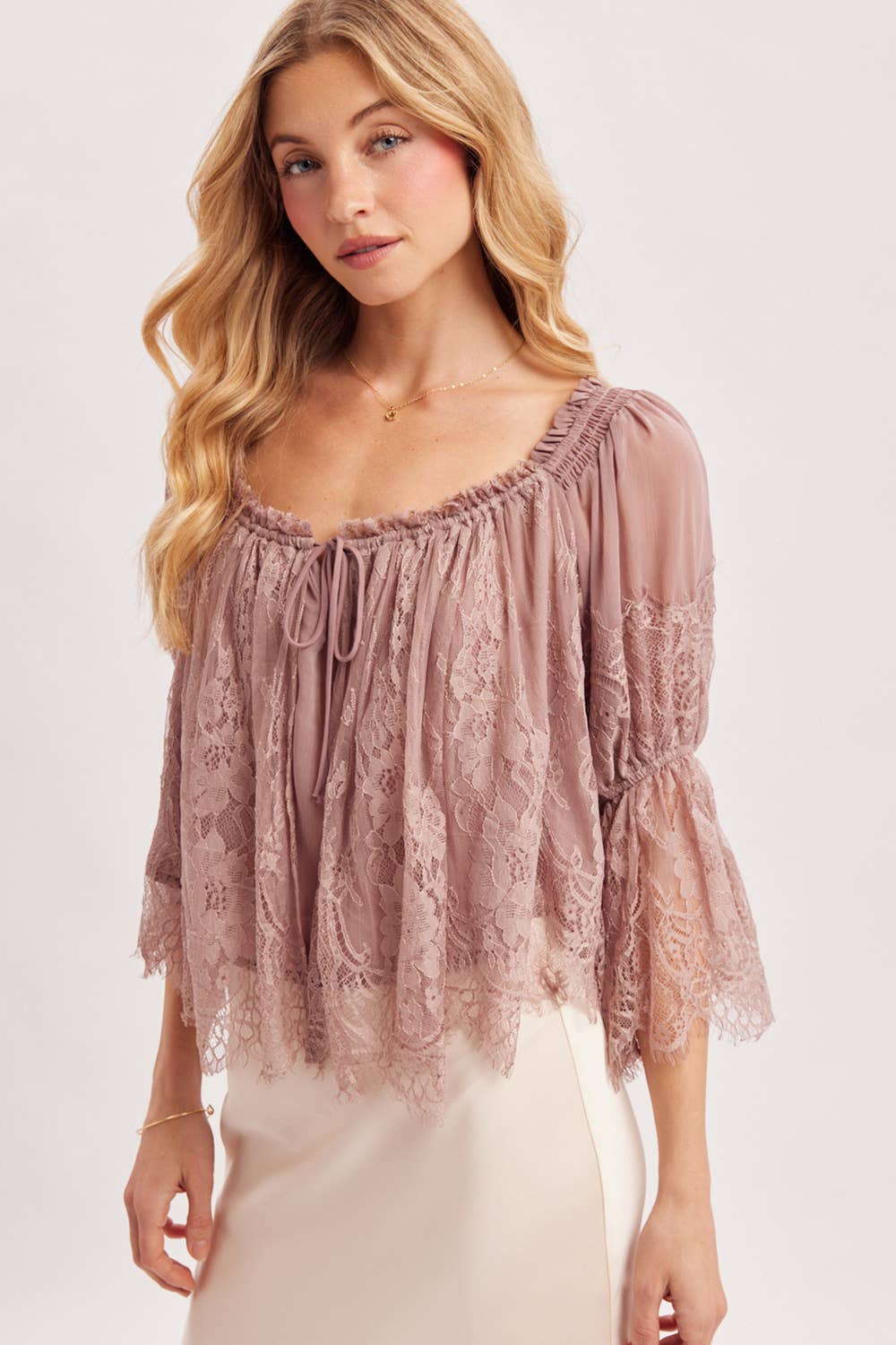 Bluivy - WIDE NECK RUFFLED EYELASH LACE BLOUSE - EASTER DAY