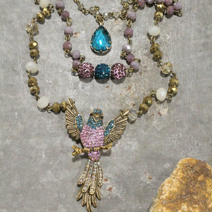 The Primitive Peddler, Inc. - On Her Perch Purple Bird Layered Necklace