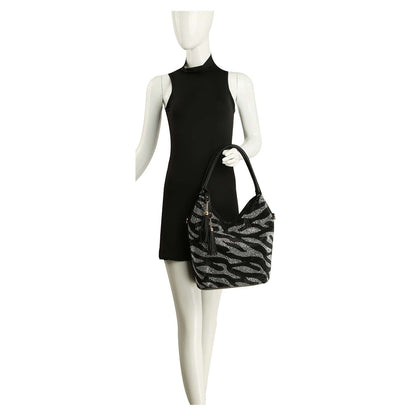 Handbag Express - Zebra Rhinestone Pattern Shoulder Bag - Black