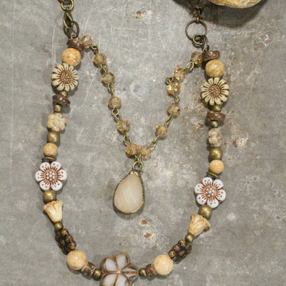 The Primitive Peddler, Inc. - CZECH Me Out Elite Beige &amp; Natural Layered Necklace