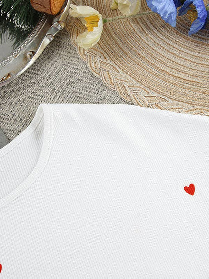 UZ Wholesale Store - High Waisted Long Sleeves Elasticity Heart Print See-Through Split-Joint Round-Neck Two Pieces Set