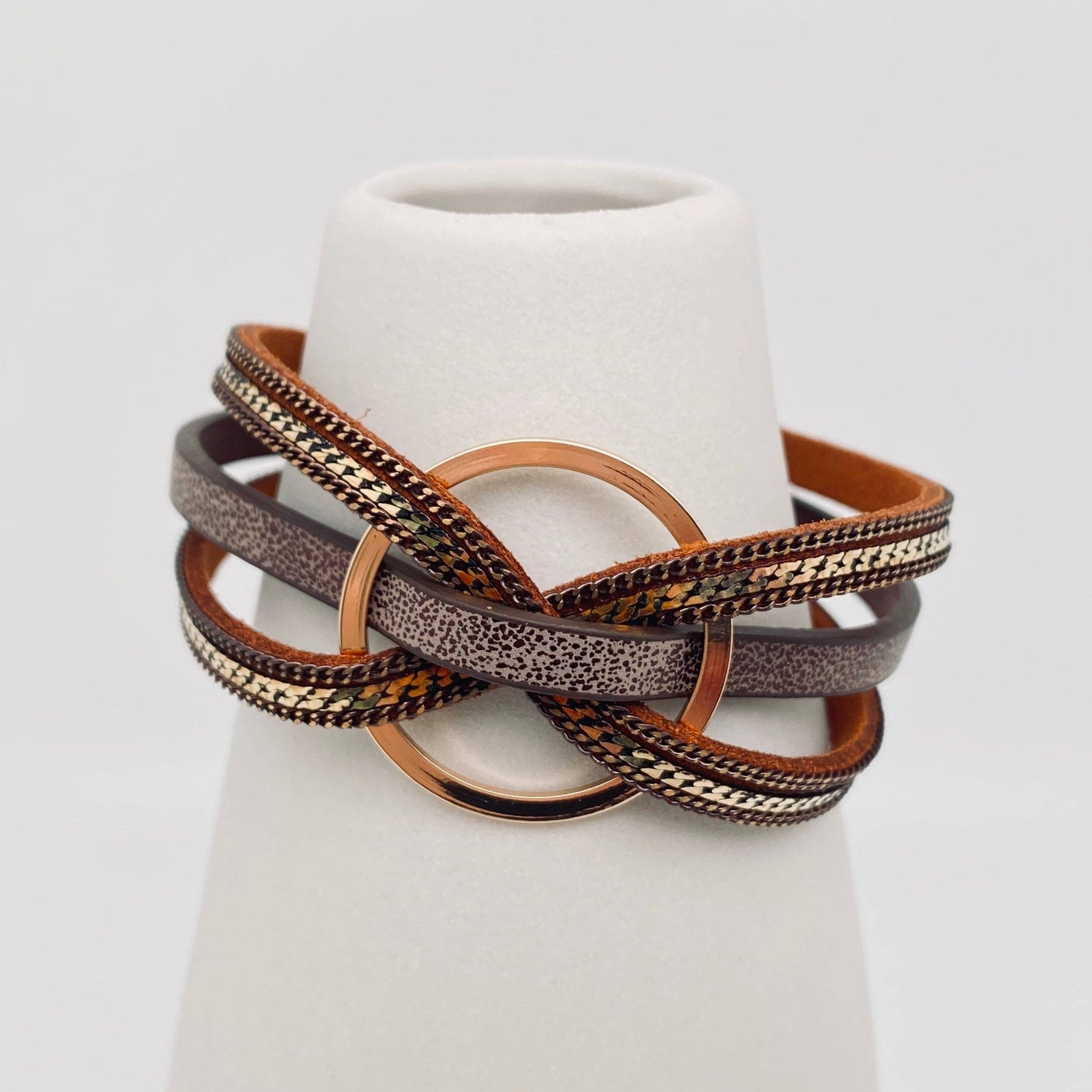 Mio Queena - Multi-Layer Geometric Ring Charm Leather Bracelet