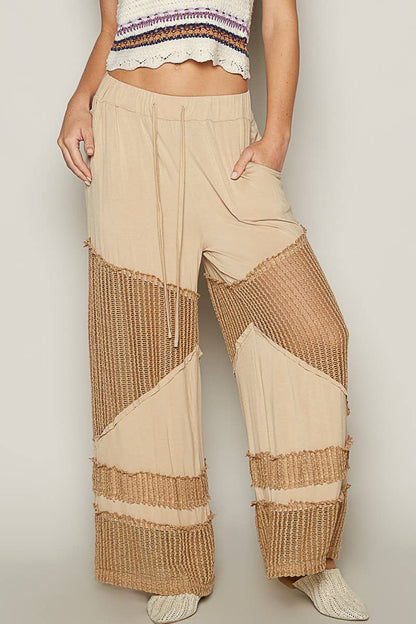 Pol Clothing - Contrast see through elastic waist knit culottes pants