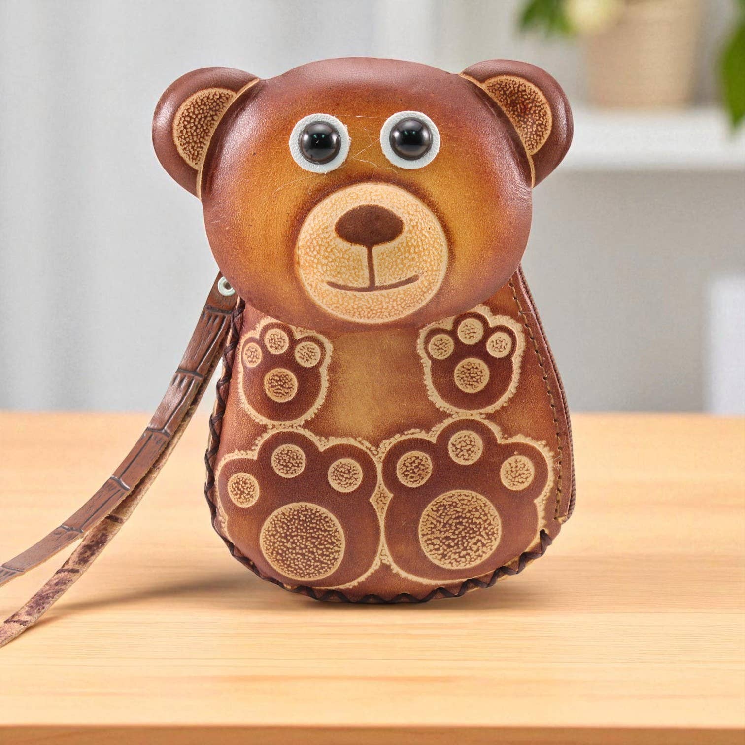 Sunflower Handmade leather inc - Handmade Leather Bear Wristlet coin purse wallet