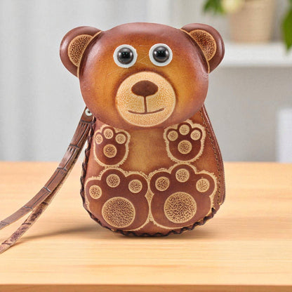 Sunflower Handmade leather inc - Handmade Leather Bear Wristlet coin purse wallet