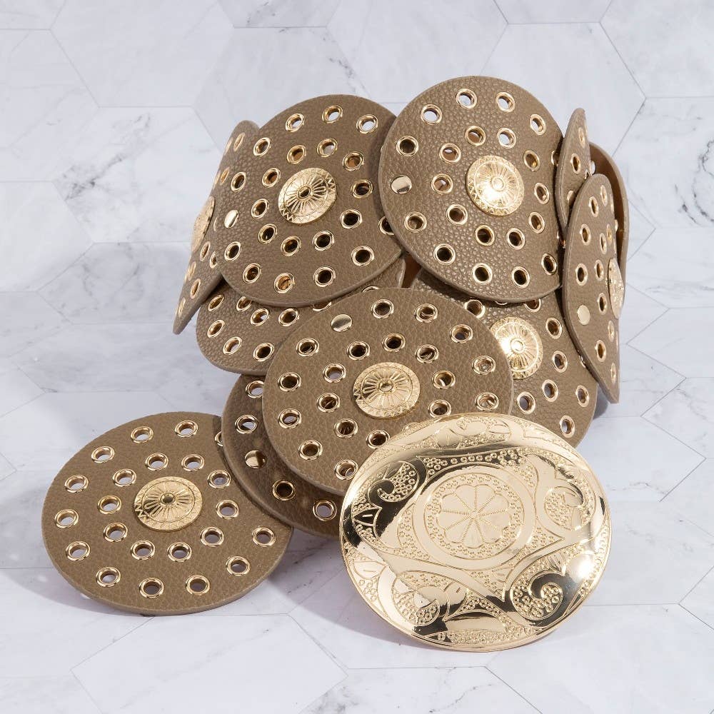 Collections by Fame Accessories - Vegan Leather Grommet Disc Chain Belt