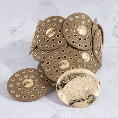 Collections by Fame Accessories - Vegan Leather Grommet Disc Chain Belt