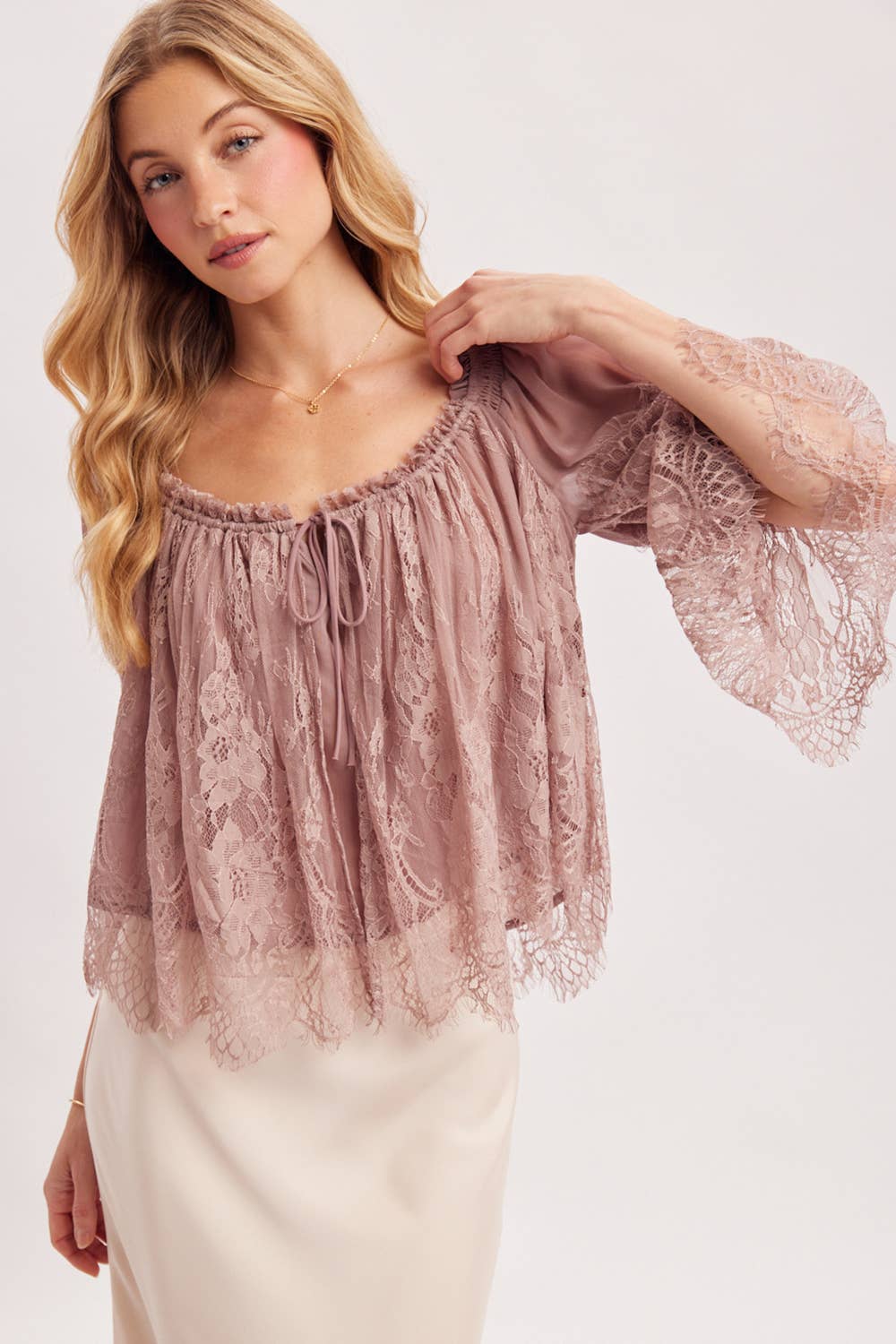 Bluivy - WIDE NECK RUFFLED EYELASH LACE BLOUSE - EASTER DAY