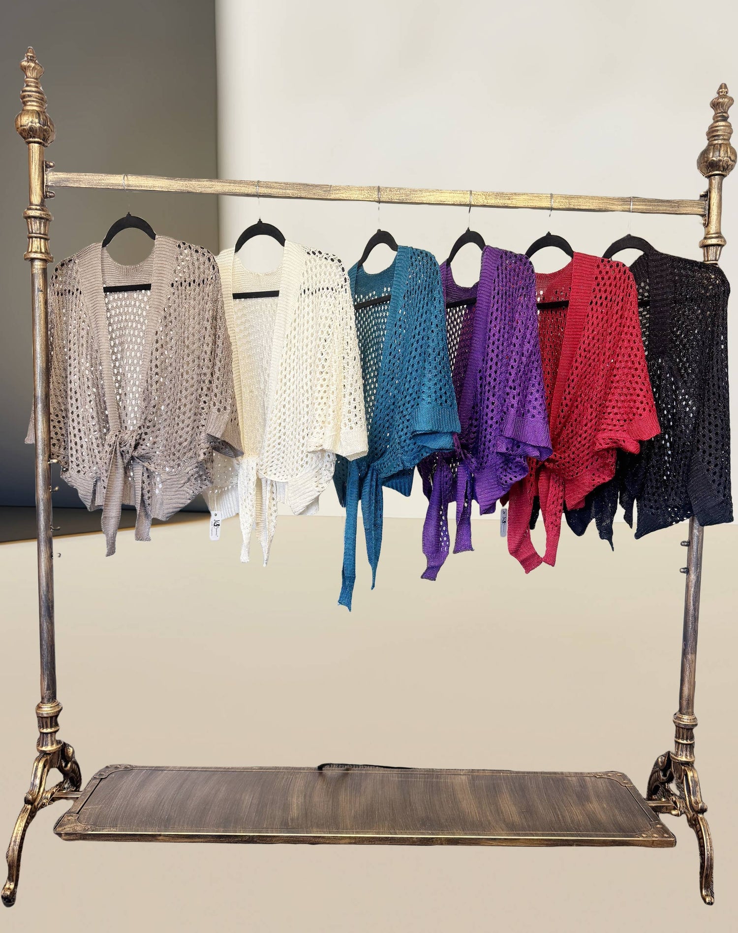 JC Sunny Fashion - Eyelet Open-Knit Metallic Cardigan with Front Tie