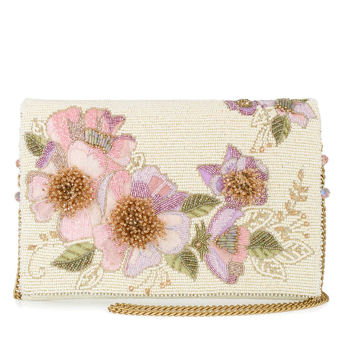 Mary Frances Accessories - Blushing Blossom Beaded Pink Ivory Floral Crossbody Handbag
