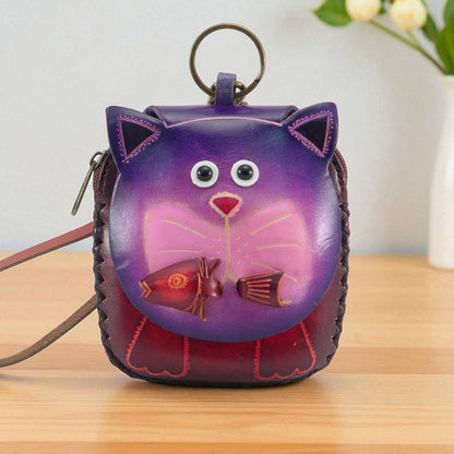 Sunflower Handmade leather inc - E502 Handmade Leather Cat Wristlet Coin purse wallet