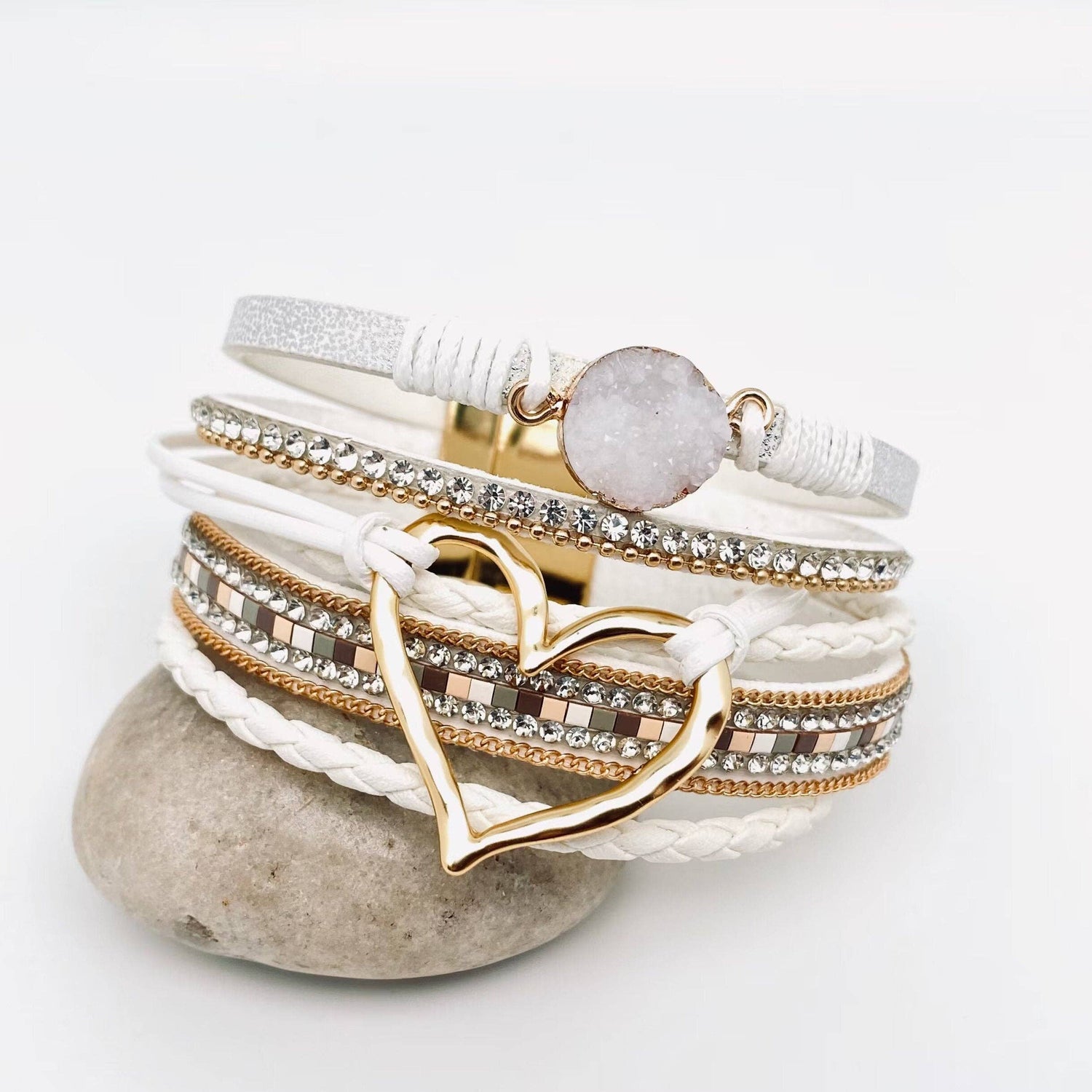 Mio Queena - Multi-Layer Heart Charm Bangle Bracelets