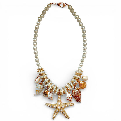 Bijoux Envie Statement Jewelry - Starfish &amp; Shell Pearl Necklace | Summer Statement Jewelry