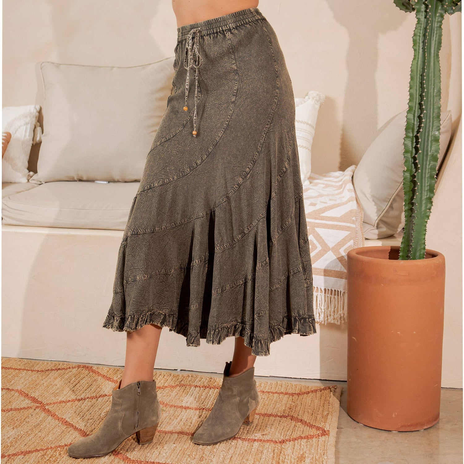 Young Threads - Boho Flair: Asymmetrical Mid-Length Skirt