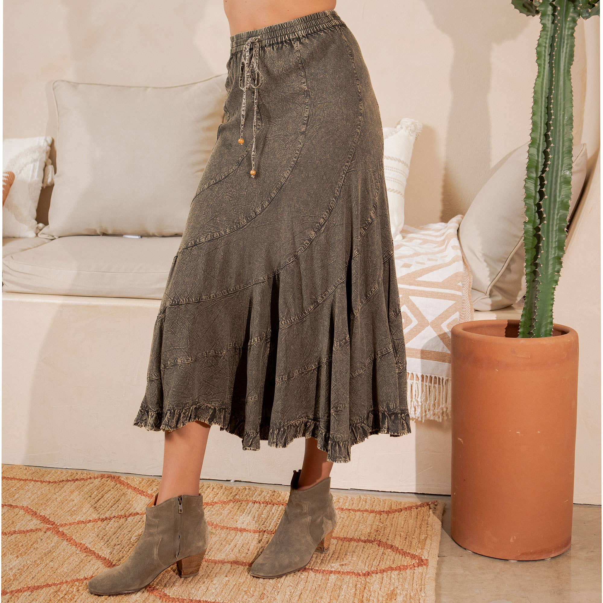 Young Threads - Boho Flair: Asymmetrical Mid-Length Skirt