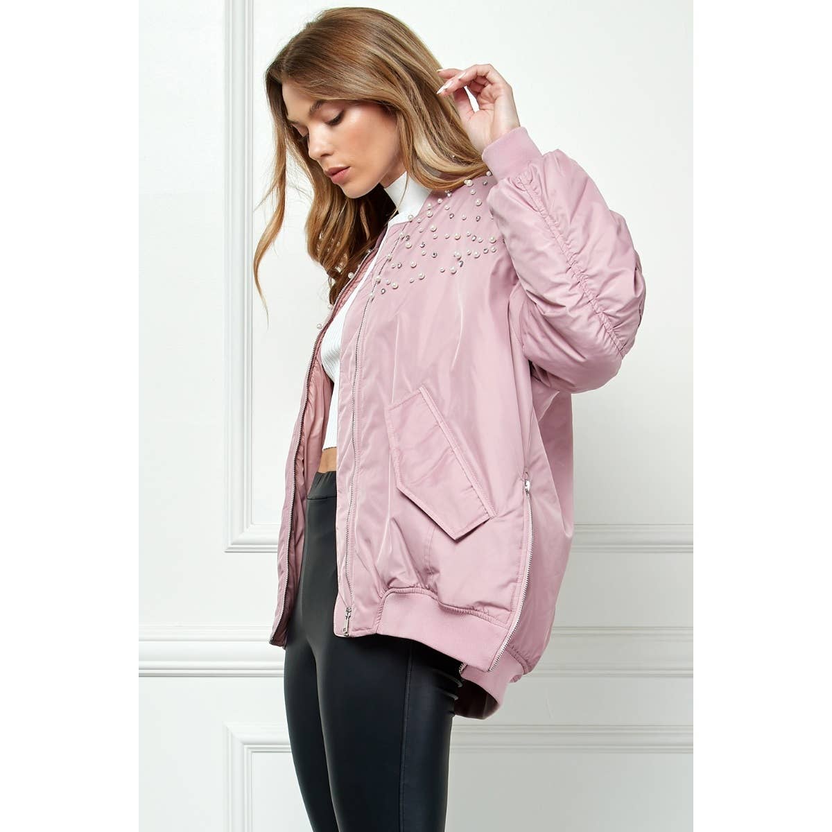 Veveret - Rhinestone Oversize Bomber Jacket