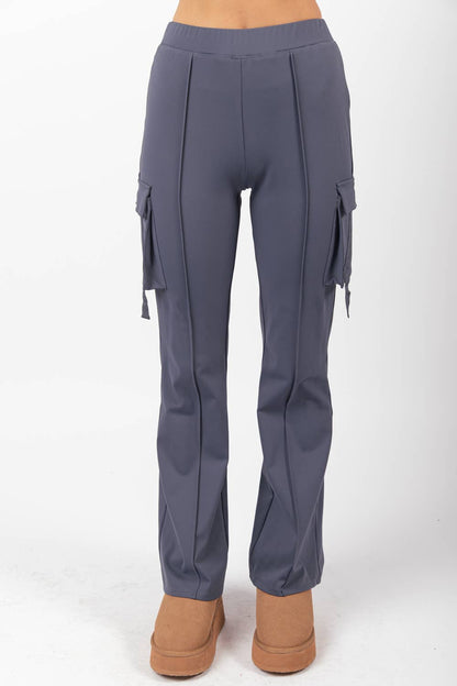 VERY J - NP70266-Bootcut Stretchy Knit Cargo Yoga Pants Leggings