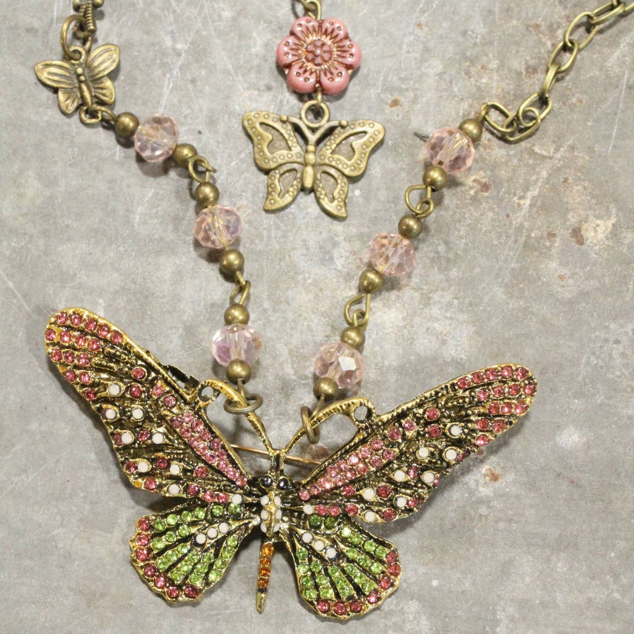 The Primitive Peddler, Inc. - Fly High Butterfly Bling Blushing Layered Necklace