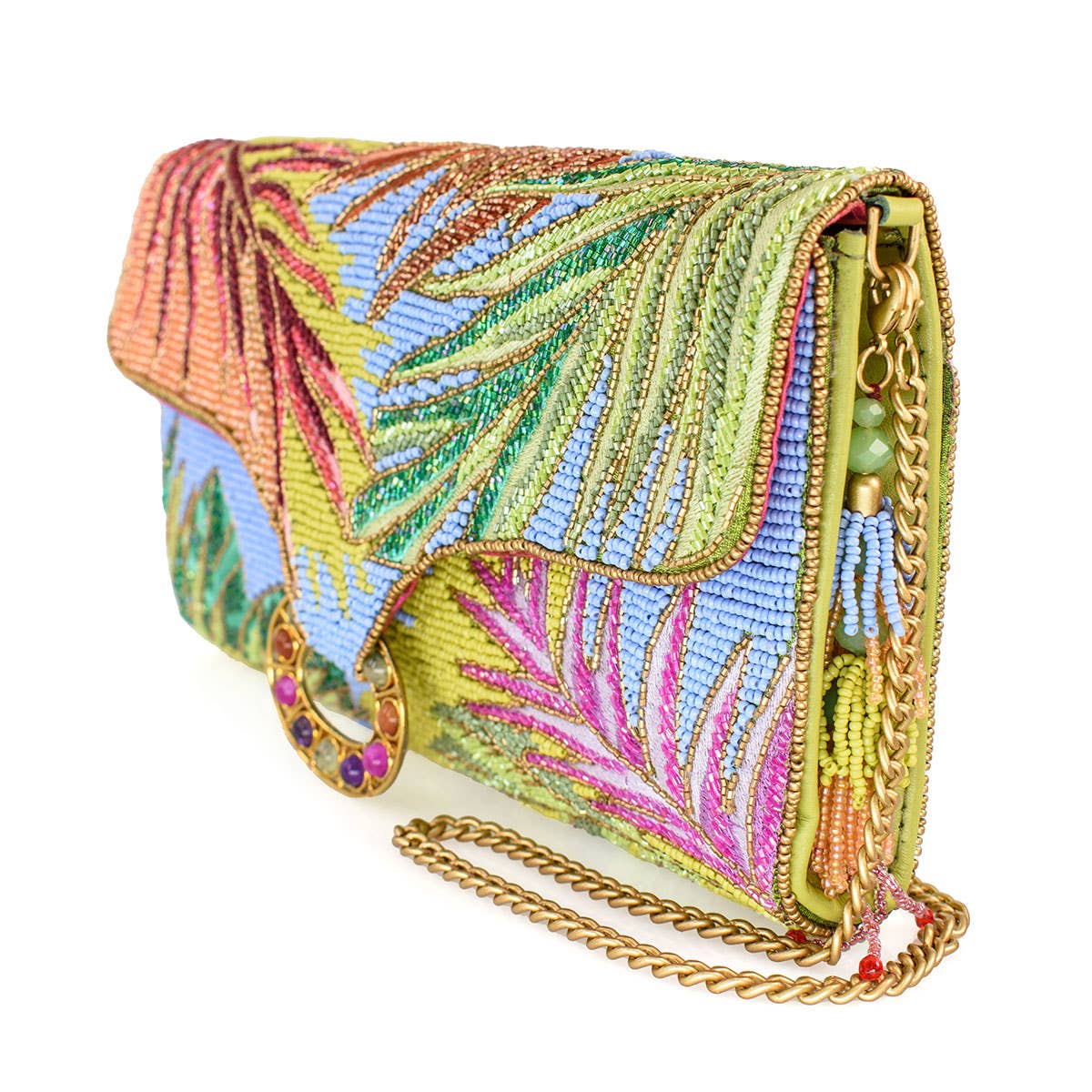 Mary Frances Accessories - Tropics Palm Beaded Palm Fronds Crossbody/Clutch Handbag