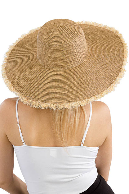 Cap Zone - Fray Trim Tight Weave Wide Floppy Brim Sun Hat