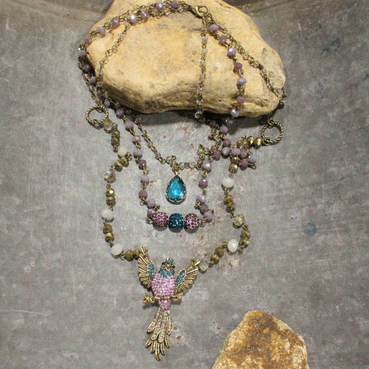 The Primitive Peddler, Inc. - On Her Perch Purple Bird Layered Necklace