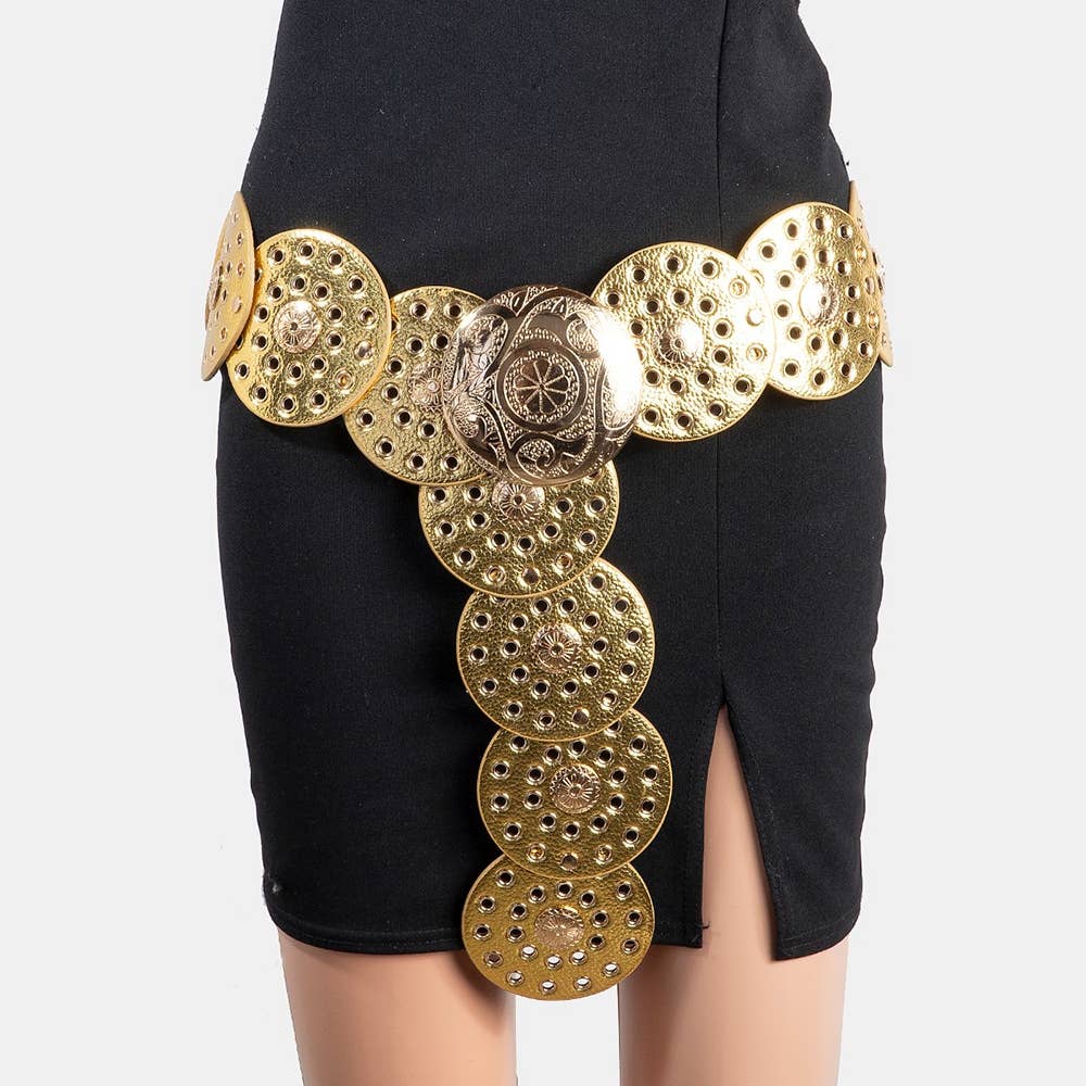 Collections by Fame Accessories - Vegan Leather Grommet Disc Chain Belt