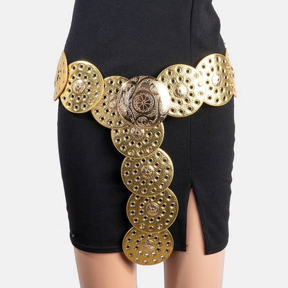 Collections by Fame Accessories - Vegan Leather Grommet Disc Chain Belt