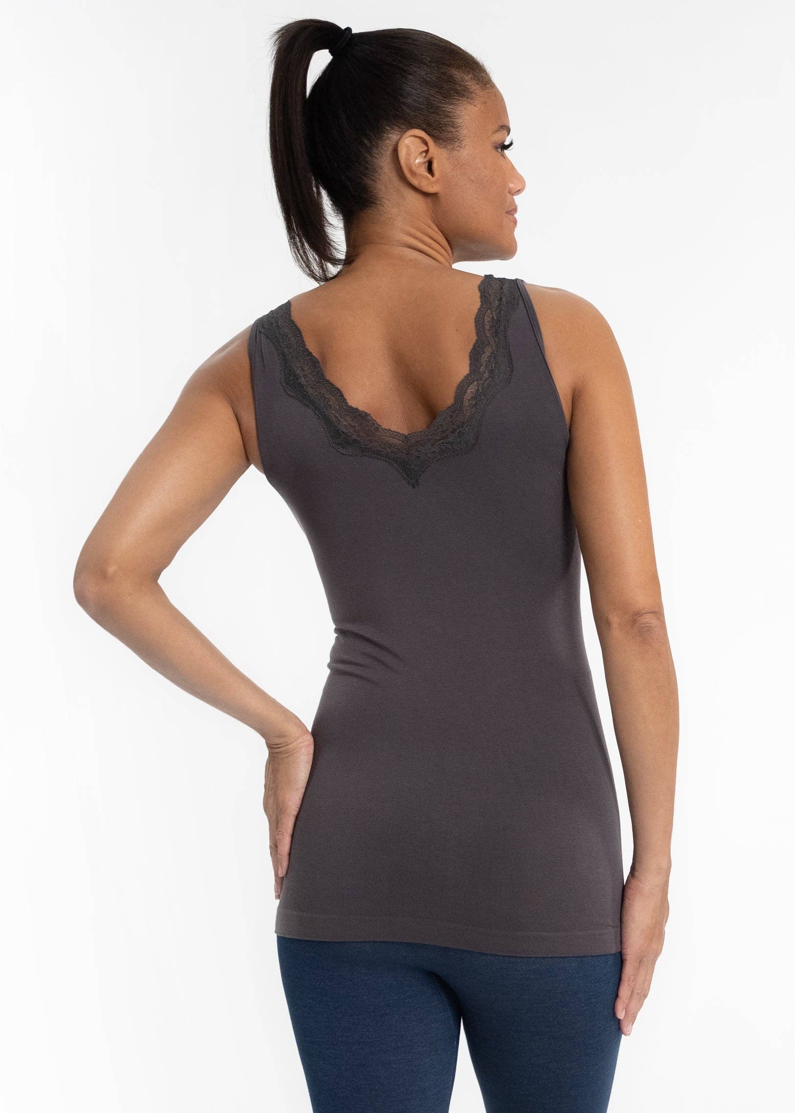 ELIETIAN - Lace Trim V Neck Tank