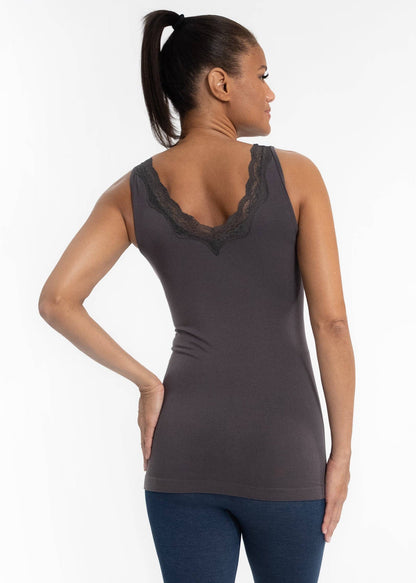 ELIETIAN - Lace Trim V Neck Tank