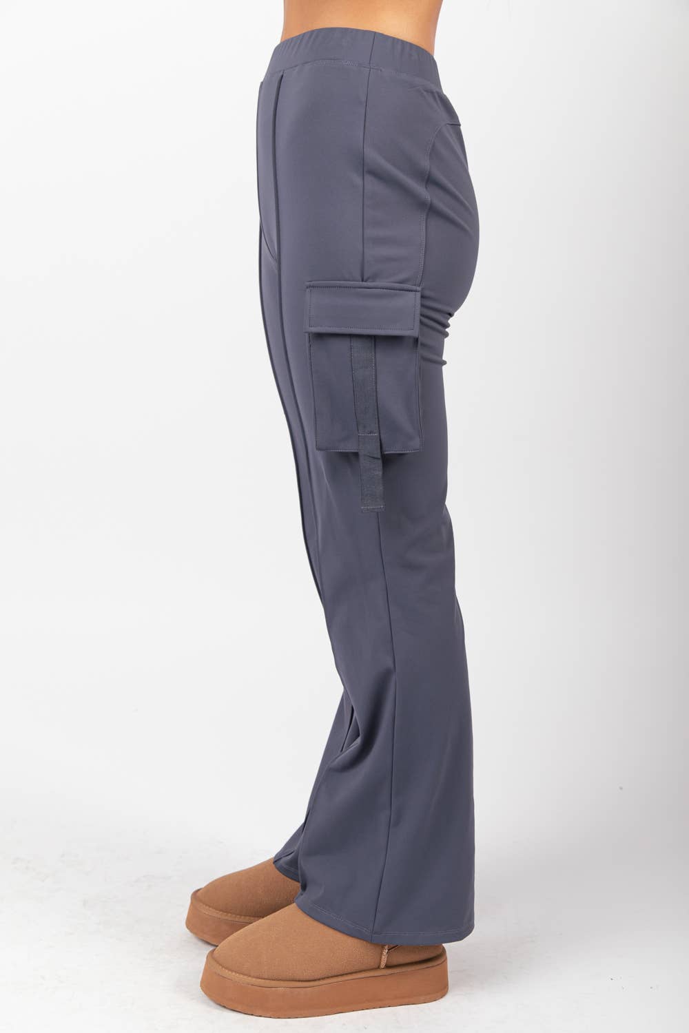 VERY J - NP70266-Bootcut Stretchy Knit Cargo Yoga Pants Leggings