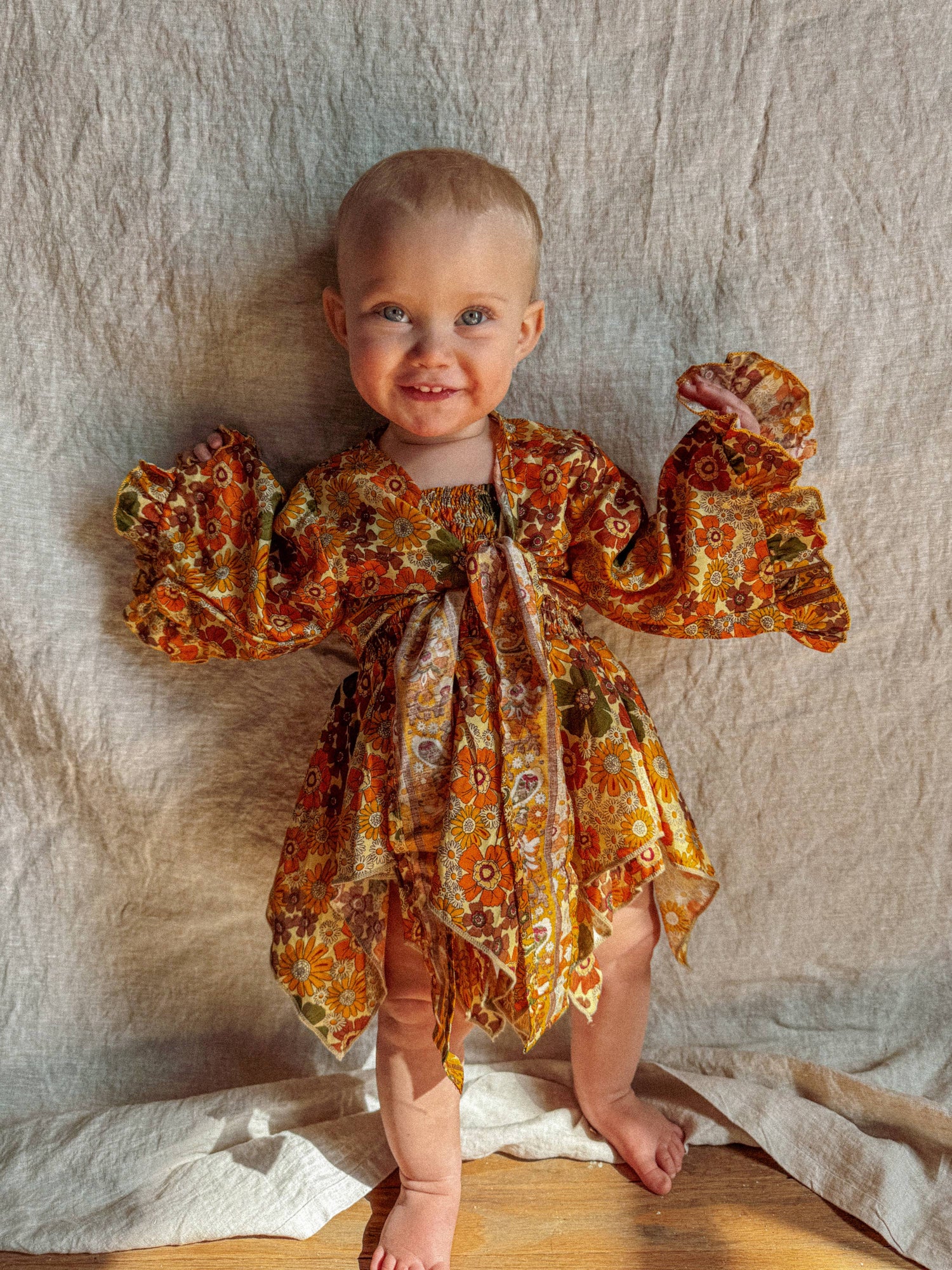 Gardenbelle Shop - Baby Toddler Bell Sleeve Top, Hippie Boho Flower Tie Front