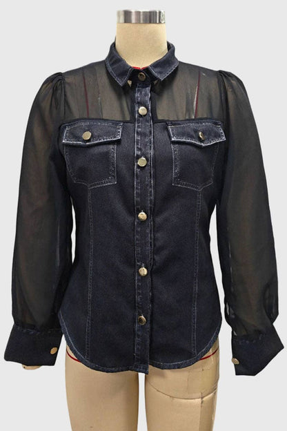 Mccolin - Sheer Sleeve Button-Front Shirt