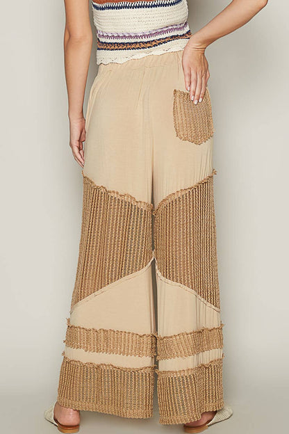 Pol Clothing - Contrast see through elastic waist knit culottes pants
