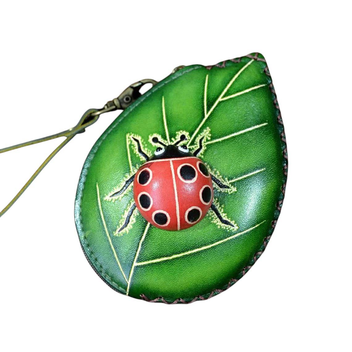 Sunflower Handmade leather inc - Ladybug With Leaf Wristlet- E526 leather coin purse wallet
