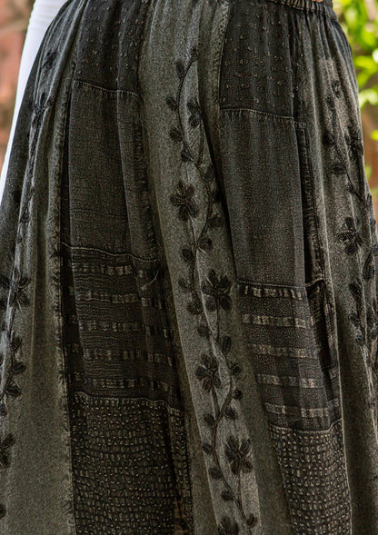 Young Threads - Women Patchwork Embroidered Maxi Skirt With Side Pockets