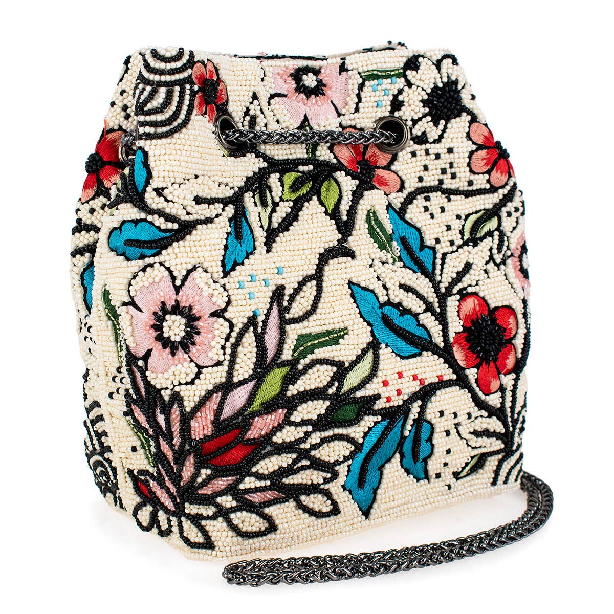 Mary Frances Accessories - Flower Child Crossbody/Shoulder Beaded Mini Bucket Handbag