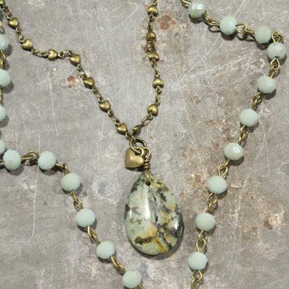 The Primitive Peddler, Inc. - Double Layered Stone &amp; Bronze Heart Drop Necklace